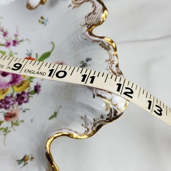 DRESDEN SCALLOP SERVING Dish BOWL Floral RICHARD KLEMM HP  Clam Oyster SHELL - Picture 13 of 16